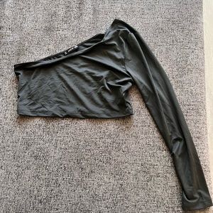 SHEIN Black One Shoulder Cropped Longsleeve